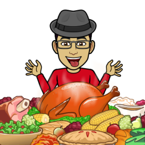 Bitmoji of Dr. Goller ravenous for the food to come on Thanksgiving