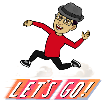 Dr. G bitmoji of him running to the left over the words "Let's go".