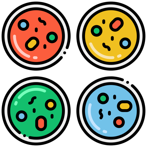 Illustration of four plates with bacteria