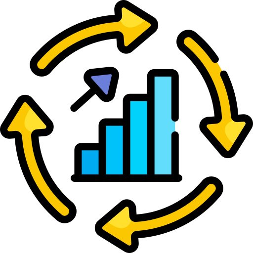 yellow arrows circling a graph with bar graphs with increasing height
